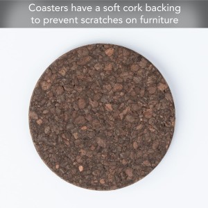 Thirstystone Set of 6 Thick Dark Cork Coasters in Attractive Black Coaster Holder 4.7