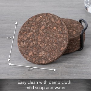 Thirstystone Set of 6 Thick Dark Cork Coasters in Attractive Black Coaster Holder 4.7