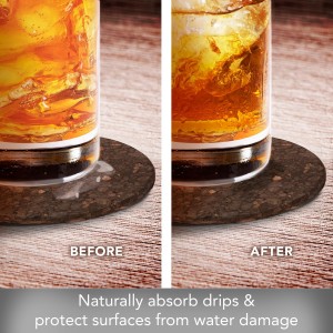 Thirstystone Set of 6 Thick Dark Cork Coasters in Attractive Black Coaster Holder 4.7