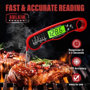Meat Thermometer Digital - Instant Read Waterproof Food Thermometer with Backlight for Cooking, Grill, Candy, Kitchen & Stocking Stuffers for Men - Red