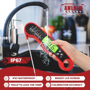 Meat Thermometer Digital - Instant Read Waterproof Food Thermometer with Backlight for Cooking, Grill, Candy, Kitchen & Stocking Stuffers for Men - Red