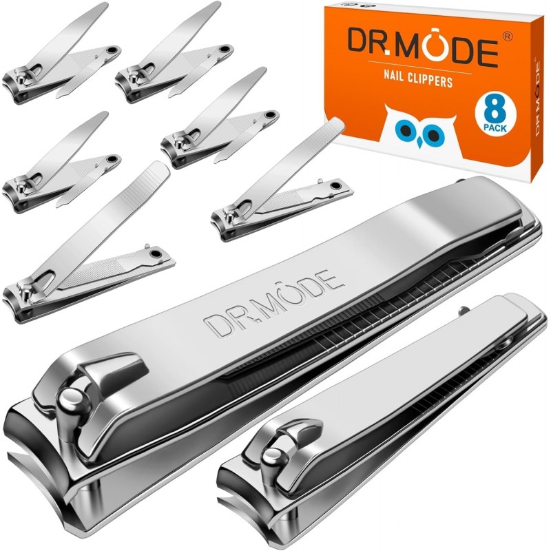 DRMODE Finger Nail Clippers Adult - 8 Pack Nail Clippers Bulk for Men Women Sharp Travel Toenail Clippers and Fingernail Clipper Set Curved Cutter Trimmer with Nail File
