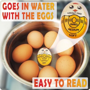 NobleEgg Egg Timer for Boiling Eggs, Soft Medium Hard Boiled Egg Timer That Changes Color When Done, No BPA, Basics line, Yellow, Pack of 2