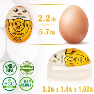 NobleEgg Egg Timer for Boiling Eggs, Soft Medium Hard Boiled Egg Timer That Changes Color When Done, No BPA, Basics line, Yellow, Pack of 2