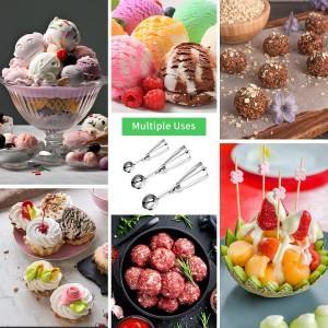 3PCS Ice Cream Scoop,Premium cookie scoop set,Small/Medium/Large stainless steel Scoops,Professional Ice cream Scooper with Trigger Release for Baking, Cookie, Fruit and Ice Cream by AOULELA