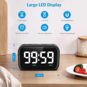 Digital Kitchen Timer, Digital Timer with Large LED Display, Magnetic Kitchen Timer for Cooking, 3 Volume Levels for Classroom/Office/Home/Work/Study, Black (Battery Included)