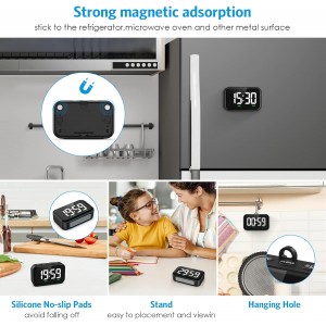 Digital Kitchen Timer, Digital Timer with Large LED Display, Magnetic Kitchen Timer for Cooking, 3 Volume Levels for Classroom/Office/Home/Work/Study, Black (Battery Included)