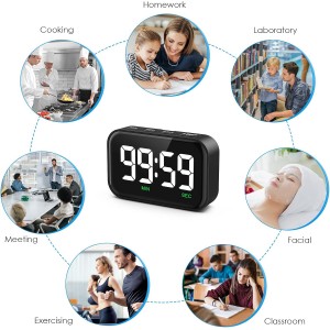 Digital Kitchen Timer, Digital Timer with Large LED Display, Magnetic Kitchen Timer for Cooking, 3 Volume Levels for Classroom/Office/Home/Work/Study, Black (Battery Included)