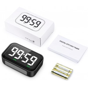 Digital Kitchen Timer, Digital Timer with Large LED Display, Magnetic Kitchen Timer for Cooking, 3 Volume Levels for Classroom/Office/Home/Work/Study, Black (Battery Included)