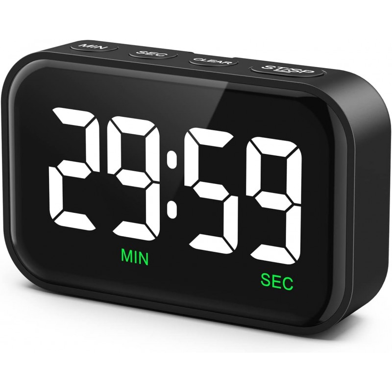 Digital Kitchen Timer, Digital Timer with Large LED Display, Magnetic Kitchen Timer for Cooking, 3 Volume Levels for Classroom/Office/Home/Work/Study, Black (Battery Included)