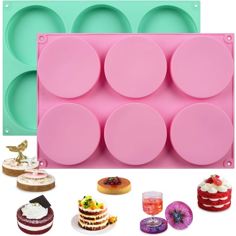 HUAKENER 2 Pcs Silicone Muffin Top Pans for Baking, 4 Inch Non-Stick Round Baking Molds for Mini Cake, Muffin Top, Dessert, Hamburger, Sandwiches Making