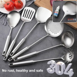 Stainless Steel Kitchen Utensils Set, 6 Pcs Professional All Metal Cooking Utensils Set 12-13.6 Inch, Wok Spatula, Ladle, Skimmer, Slotted Spatula Turner, Spaghetti Spoon, Large Spoon