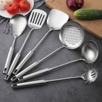 Stainless Steel Kitchen Utensils Set, 6 Pcs Professional All Metal Cooking Utensils Set 12-13.6 Inch, Wok Spatula, Ladle, Skimmer, Slotted Spatula Turner, Spaghetti Spoon, Large Spoon