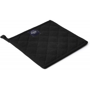 Encasa XO Heat Resistant Cotton Pot Holders with Hanging Loop - Set of 2 - Full Black - Multipurpose Quilted Everyday Hot Pad for Kitchen, Camping, BBQ & Microwave - 8x8 in