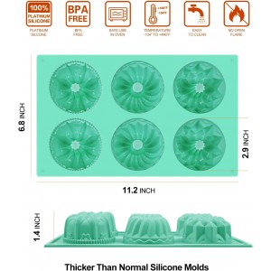 HUAKENER 2 Pcs Mini Fluted Cake Pan, 6-Cavity Fluted Tube Cake Pan, Non-stick Silicone Baking Mold for Cupcakes, Donuts, Cornbread, Brownies, Jellies