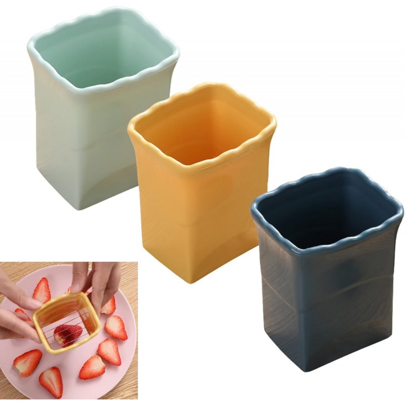 3 PCS Cup Slicer, 2025 New Egg Stainless Steel Strawberry Slicer, Egg Slicers, Strawberry Cutter, Premium Quickly Making Vegetable Salad Cutter, Craft Fruit Kitchen Tool