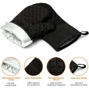 4PCS Oven Mitts and Pot Holders Sets 500°F Pot Holders for Kitchen Heat Resistant Oven Gloves Anti-Slip Silicone Stripe Oven Mitts Heat Resistant Hot Pads Oven Mits Potholders for Kitchens (Black)