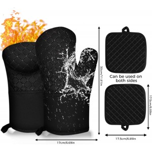 4PCS Oven Mitts and Pot Holders Sets 500°F Pot Holders for Kitchen Heat Resistant Oven Gloves Anti-Slip Silicone Stripe Oven Mitts Heat Resistant Hot Pads Oven Mits Potholders for Kitchens (Black)