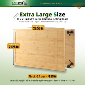 30 x 21 in Extra Large Bamboo Cutting Board, Stovetop Cover, Sink Cover, Noodle Board with Detachable Legs & Detachable Non-Slip Front Lip for Kitchen Countertop