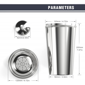 60oz Cocktail Shaker, Stainless Steel Large Drink Mixer Shaker with Cocktail Strainer, Zikepa Professional Shakers Bartending Margarita Martini