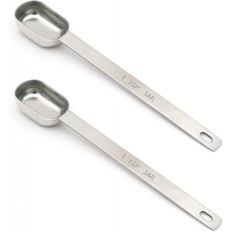 2PCS 1tsp (1/3tbsp, 5ml) Single Measuring Spoon, Stainless Steel Long Handle Individual Teaspoons Only
