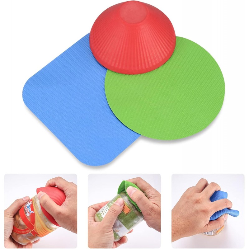 3 Pcs Rubber Jar Opener Gripper Pads, Multi Purpose Jar Bottle Can Lids Gripper Openers Reusable, for Seniors Weak Hands, Most Bottles, Used as Kitchen Coasters