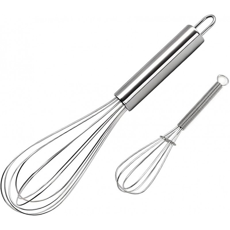 10 inch Stainless Steel Whisk, 5 inches for mixing small amounts of liquids, milkshakes, coffee, juice, etc. 2-piece set (buy 10 inches and get 5 inches as a gift) silver