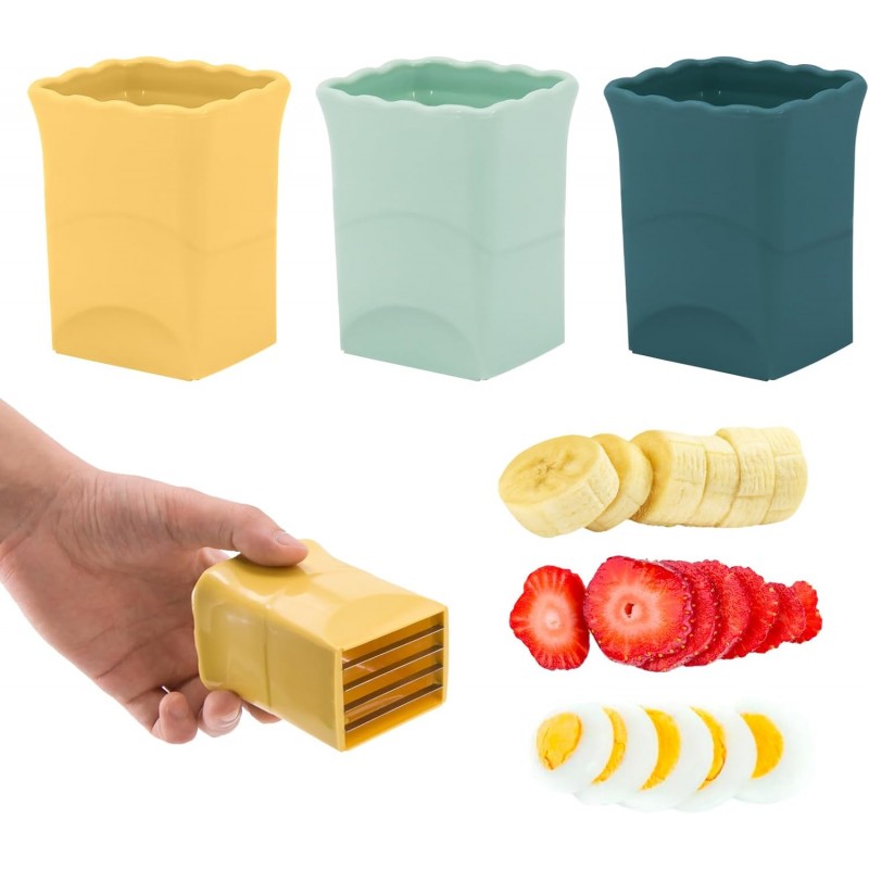 3PCS Fruit Slicer Cup: Strawberry Slicer, Speed Cutter for Banana Grape Egg Rapid & Safe Slicing Kitchen Gadget