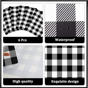 Black and White Plastic Placemats Set of 6 Check Plaid Table Mats Black Buffalo Plaid Place Mats Wipe Clean Washable Table Placemats for Indoor Outdoor Heat Resistant Kitchen Dining Table