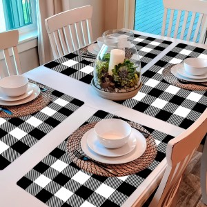 Black and White Plastic Placemats Set of 6 Check Plaid Table Mats Black Buffalo Plaid Place Mats Wipe Clean Washable Table Placemats for Indoor Outdoor Heat Resistant Kitchen Dining Table