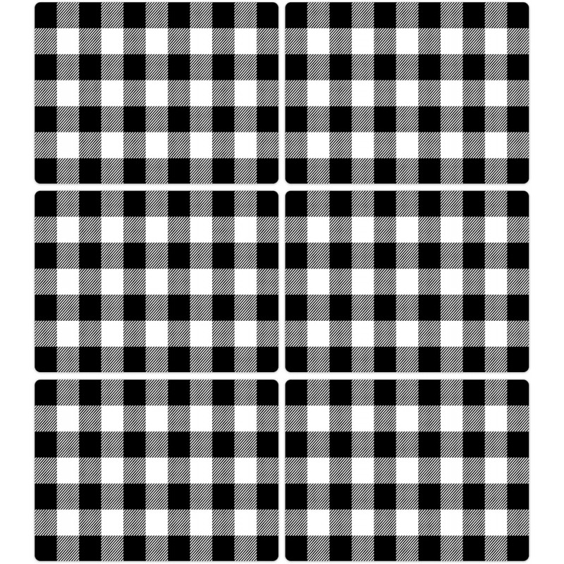 Black and White Plastic Placemats Set of 6 Check Plaid Table Mats Black Buffalo Plaid Place Mats Wipe Clean Washable Table Placemats for Indoor Outdoor Heat Resistant Kitchen Dining Table