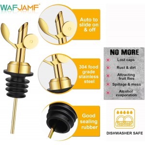 WAFJAMF Weighted Stainless Steel Bottle Pourers, Auto Flip Feature Self Closing Olive Oil Dispenser Spout with 1 Cleaning Brush, Liquor Pour Spouts for Pours Liquid, Olive Oil, Wine(Gold)