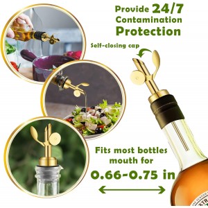 WAFJAMF Weighted Stainless Steel Bottle Pourers, Auto Flip Feature Self Closing Olive Oil Dispenser Spout with 1 Cleaning Brush, Liquor Pour Spouts for Pours Liquid, Olive Oil, Wine(Gold)