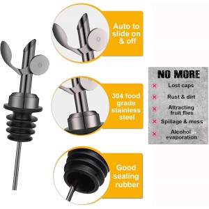 Weighted Stainless Steel Bottle Pourers, Auto Flip Feature Self Closing Olive Oil Dispenser Spout with 1 Cleaning Brush, Liquor Pour Spouts for Pours Liquid, Olive Oil, Wine, Vinegar (Black)