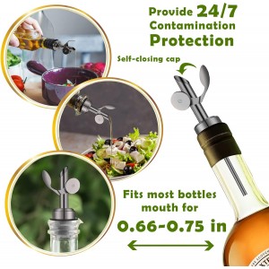 Weighted Stainless Steel Bottle Pourers, Auto Flip Feature Self Closing Olive Oil Dispenser Spout with 1 Cleaning Brush, Liquor Pour Spouts for Pours Liquid, Olive Oil, Wine, Vinegar (Black)