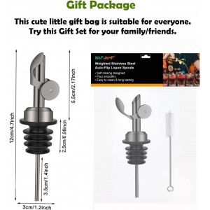 Weighted Stainless Steel Bottle Pourers, Auto Flip Feature Self Closing Olive Oil Dispenser Spout with 1 Cleaning Brush, Liquor Pour Spouts for Pours Liquid, Olive Oil, Wine, Vinegar (Black)