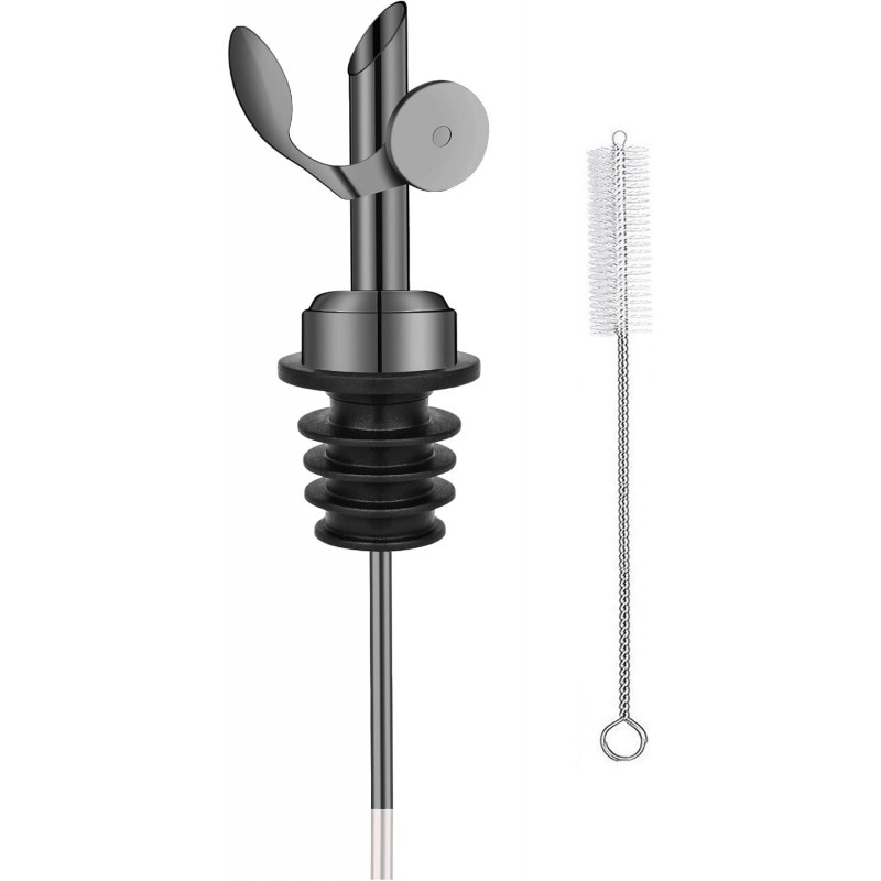 Weighted Stainless Steel Bottle Pourers, Auto Flip Feature Self Closing Olive Oil Dispenser Spout with 1 Cleaning Brush, Liquor Pour Spouts for Pours Liquid, Olive Oil, Wine, Vinegar (Black)