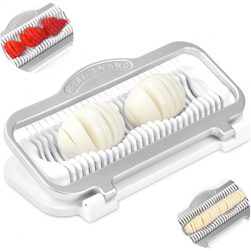 Egg Slicer for Hard Boiled Eggs Banana Slicer, Aluminium & Stainless Steel Wires Heavy Duty Bigger for Strawberry Mushroom, Dishwasher Safe