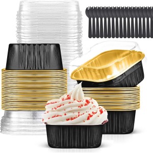10oz Mini Cake Pans with Lids (40 Pack) Aluminum F..