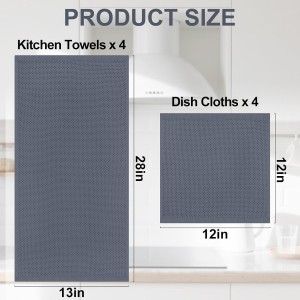Homaxy 100% Cotton Kitchen Towels and Dishcloths Set, 12 x 12 Inches and 13 x 28 Inches, Set of 8 Bulk Kitchen Towels Set, Ultra Soft Absorbent Dish Cloths for Washing Dishes, Dark Grey