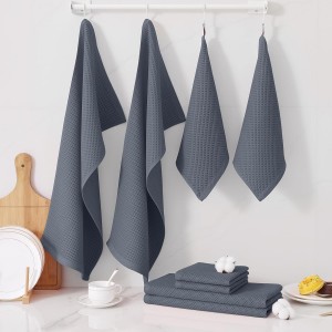 Homaxy 100% Cotton Kitchen Towels and Dishcloths Set, 12 x 12 Inches and 13 x 28 Inches, Set of 8 Bulk Kitchen Towels Set, Ultra Soft Absorbent Dish Cloths for Washing Dishes, Dark Grey