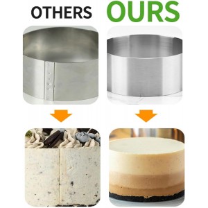 Guowall 6 Pack Seamless Cake Ring Molds Stainless Steel Mousse Rings 3 Inch Round Pastry Cutter for Baking (Includes 6 Rings 1 Pusher and 1 Lifter)