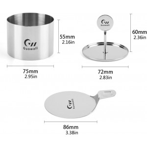 Guowall 6 Pack Seamless Cake Ring Molds Stainless Steel Mousse Rings 3 Inch Round Pastry Cutter for Baking (Includes 6 Rings 1 Pusher and 1 Lifter)