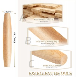 French Rolling Pin for Baking - Tuyotue 7.9 Inches Beech Wood Tapered Rolling Pin Dough Roller for Pizza Dough, Pie Crust Cookie Fondant Dumpling