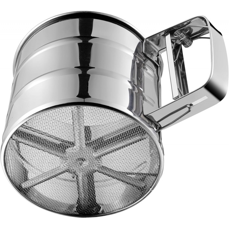Flour Sifter, Stainless Steel Sifter for Baking, Double Layer Fine Mesh Baking Sifter, One Hand Press Crank Sifter for Powdered Sugar Shaker Duster, Flour Sieve Sifter for Baking Cakes Rondauno