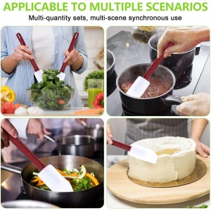 Dandat 9 Pcs Silicone Rubber Spatula, Commercial Spatula 500 Fahrenheit Heat Resistant, Non Stick Heavy Duty Scraper for Kitchen Cook Mix Fry Spread Bake, Dishwasher Safe(Deep Red and White,10 Inch)