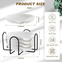 Bokon 8 Pack Ceramic Spoon Rest with Holder, Kitchen Utensil Rest for Stove Top, Dipping Sauce Dishes, Heat Resistant and Dishwasher Safe (White)