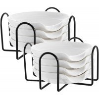 Bokon 8 Pack Ceramic Spoon Rest with Holder, Kitchen Utensil Rest for Stove Top, Dipping Sauce Dishes, Heat Resistant and Dishwasher Safe (White)