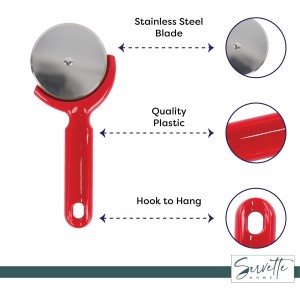 Stainless Steel Pizza Cutter - 7.75 inch Slicer for Pizzas, Pockets and More -Red Plastic Handle Pizza Cutter Wheel.