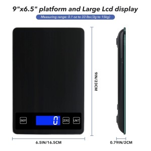 33lb Food Kitchen Digital Scale,1g/0.05oz Precise Graduation, USB Charging Kitchen Scale, Waterproof Stainless Steel with LCD Display, Ounces and Grams for Weight Loss, Cooking, Baking (Black)